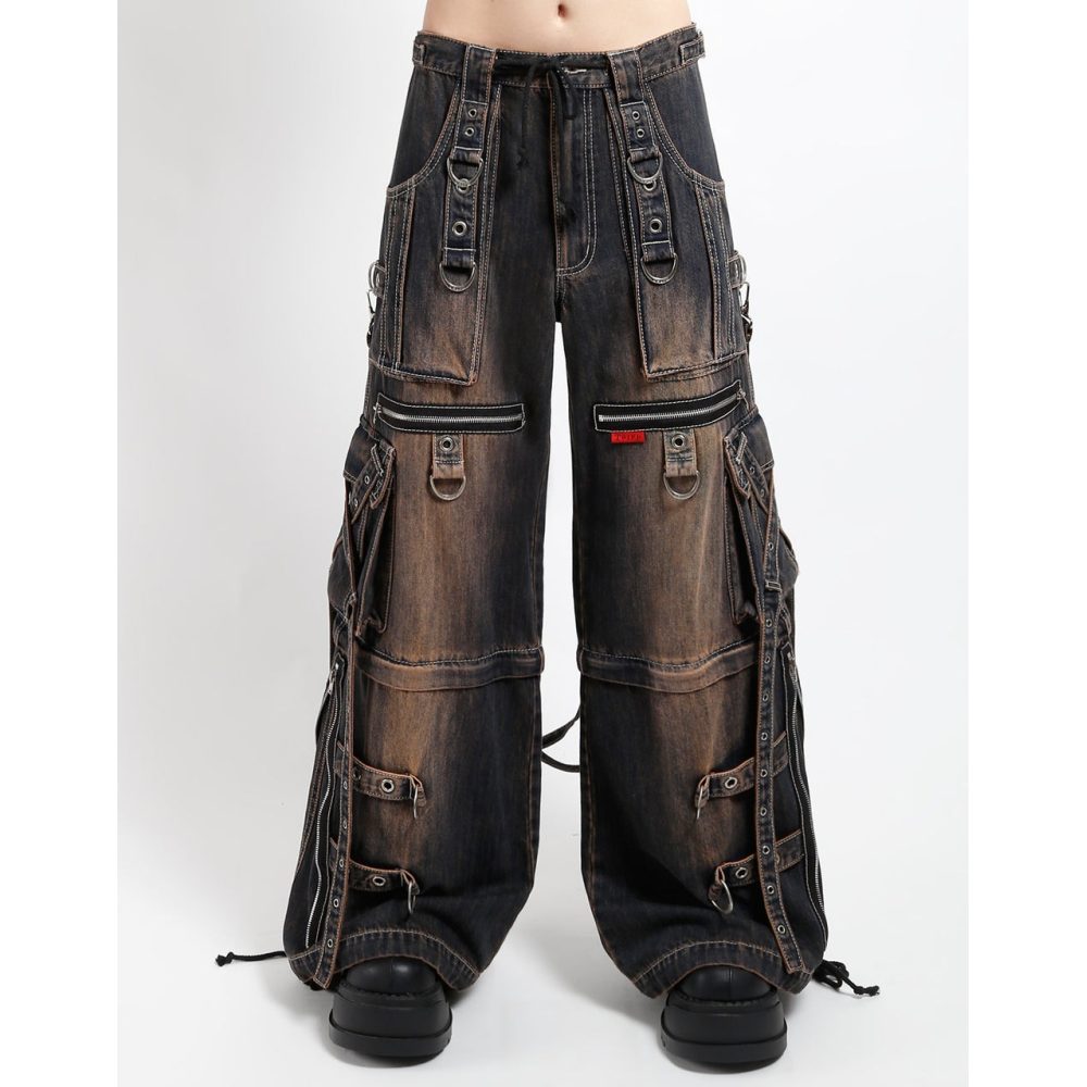 Tripp NYC - X-Strap Dirty Wash Blue Denim Pantalon large - Bleu